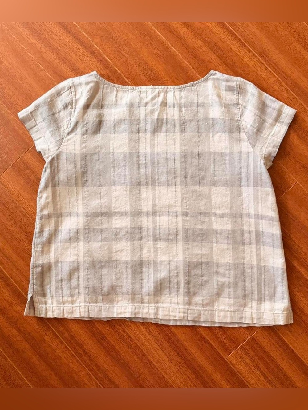 Eileen Fisher Plaid Boxy Top Gray White Medium - Picture 6 of 8